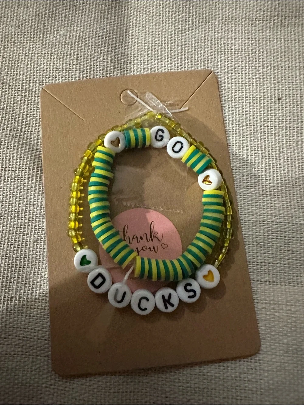 Green and Yellow 'Go Ducks' Beaded Bracelet Set